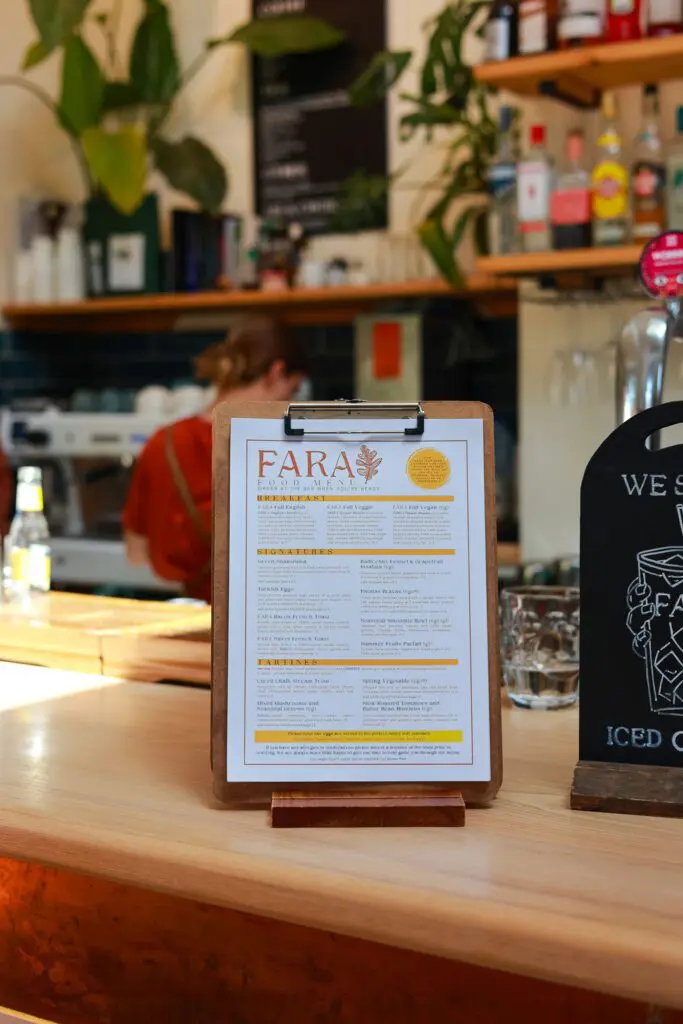 Hidden Somerset Glastonbury Fara High Street Interior menu